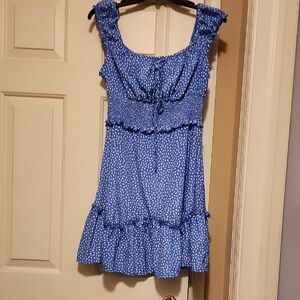 Source Unknown Blue and White Ruffle Mini Dress